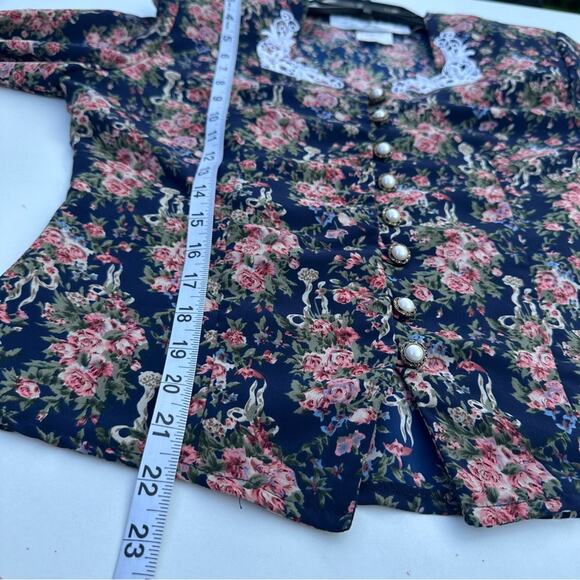 Vintage Randy Pantel Victorian Flower Print Button Front Shirt, Lace, Size 6 - Picture 8 of 11